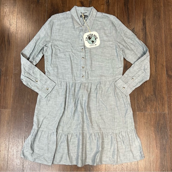 🆕 Toad & Co Reform Tiered Dress with pockets in Blue Slate Spacedye SZ LG - Picture 1 of 7